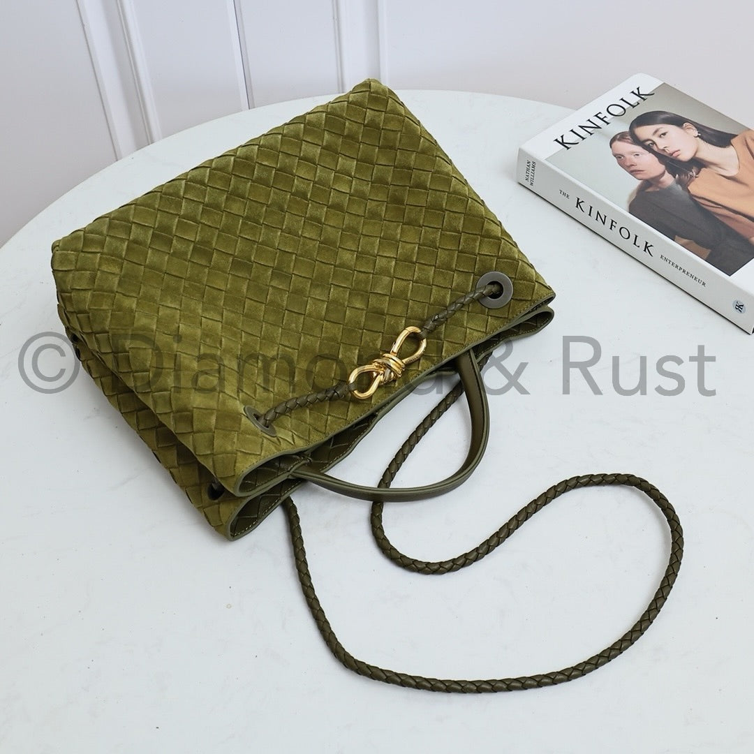 Medium Andiamo Bag #2261-1 Olive Green Suede