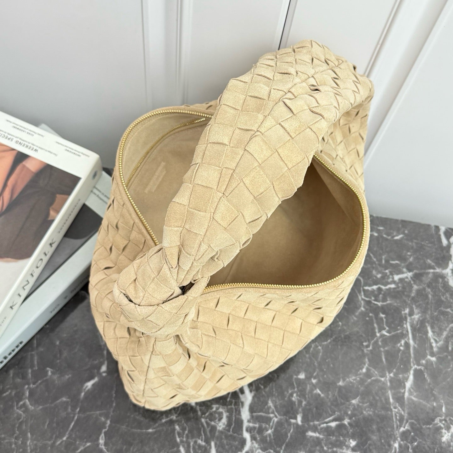 New Large Jodie Round Shoulder Bag #2287 Oat Suede