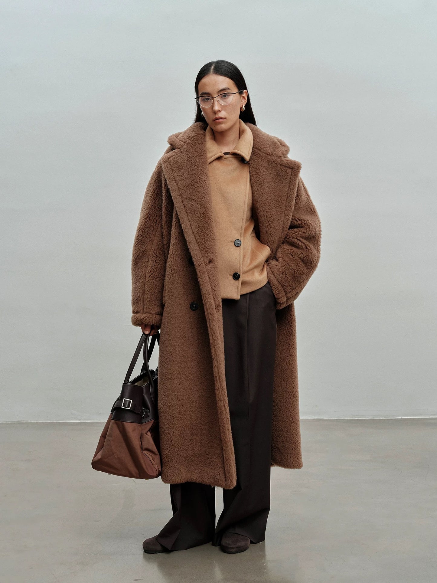 Extended Length Teddy Coat Loose fit Oversized Coat Caramel