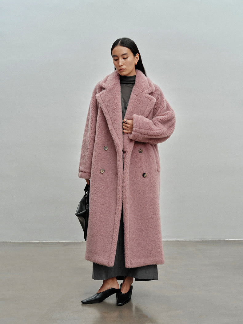 Extended Length Teddy Coat Loose fit Oversized Coat Foggy Pink