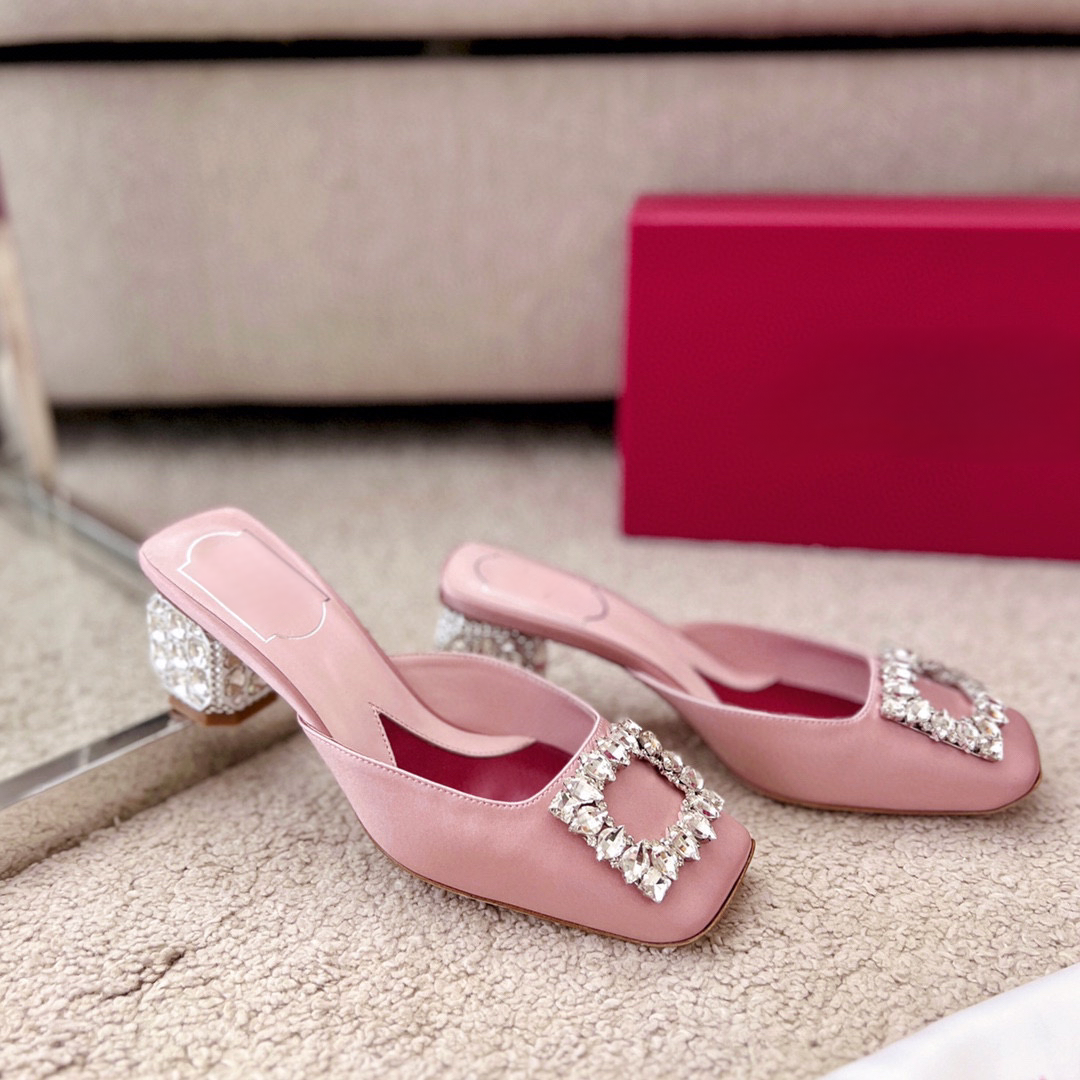 Jewel Heel Rhinestone Buckle Mule