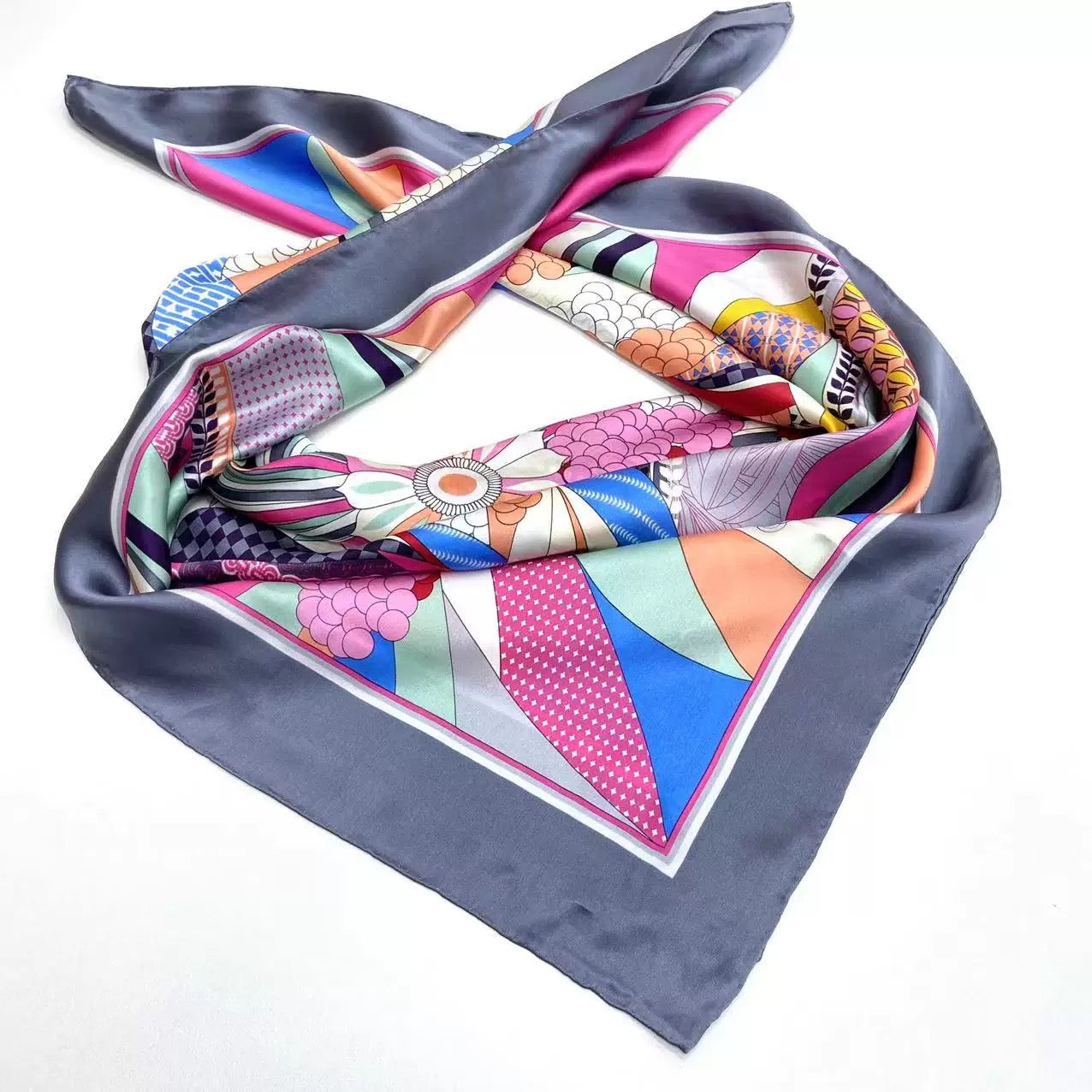Pure Mulberry Silk Scarf – Lightweight 12 Momme Crepe, 110cm Square Large Wrap Shawl