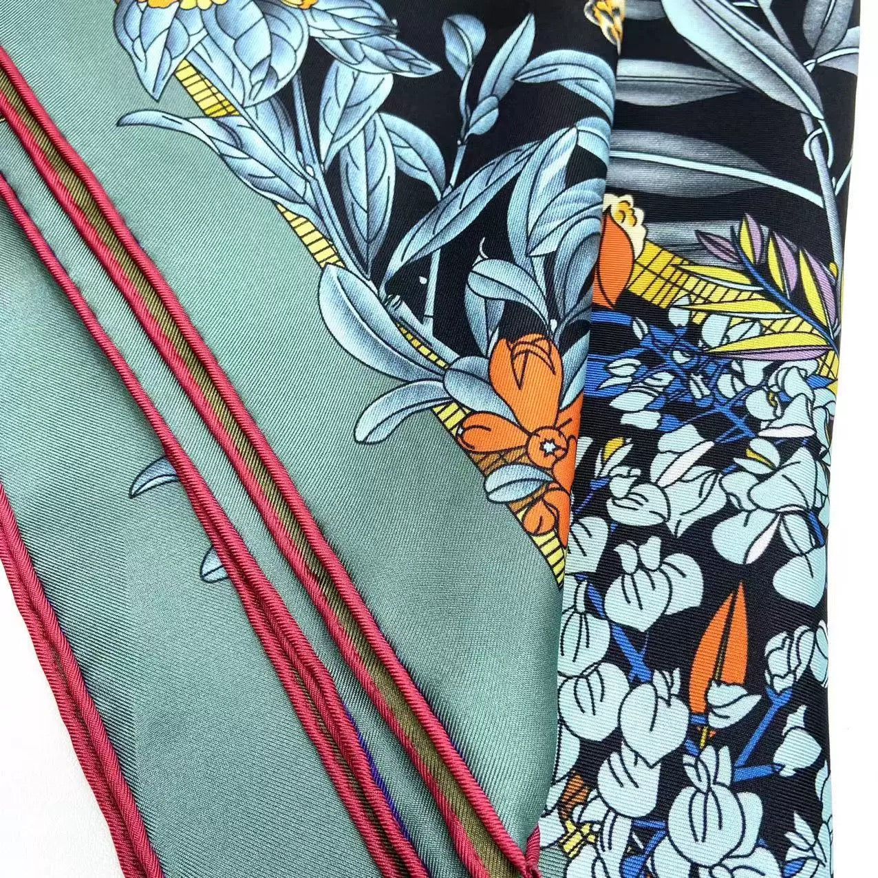 Double-Sided Two-Tone Twill Silk Scarf 16 Momme 100% Mulberry Silk, 110cm Large Square Wrap Shawl