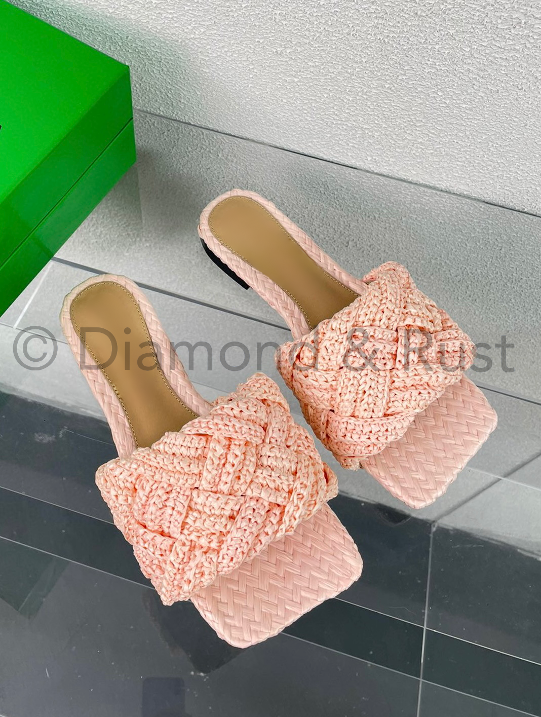 Lido Intrecciato Raffia Flat Sandals Shoes