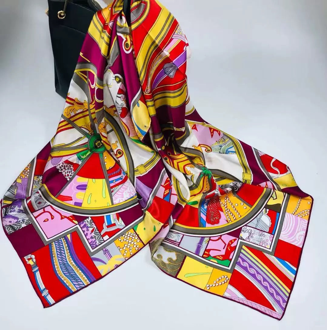 Pure Mulberry Silk Scarf – Lightweight 12 Momme Crepe, 110cm Square Large Wrap Shawl