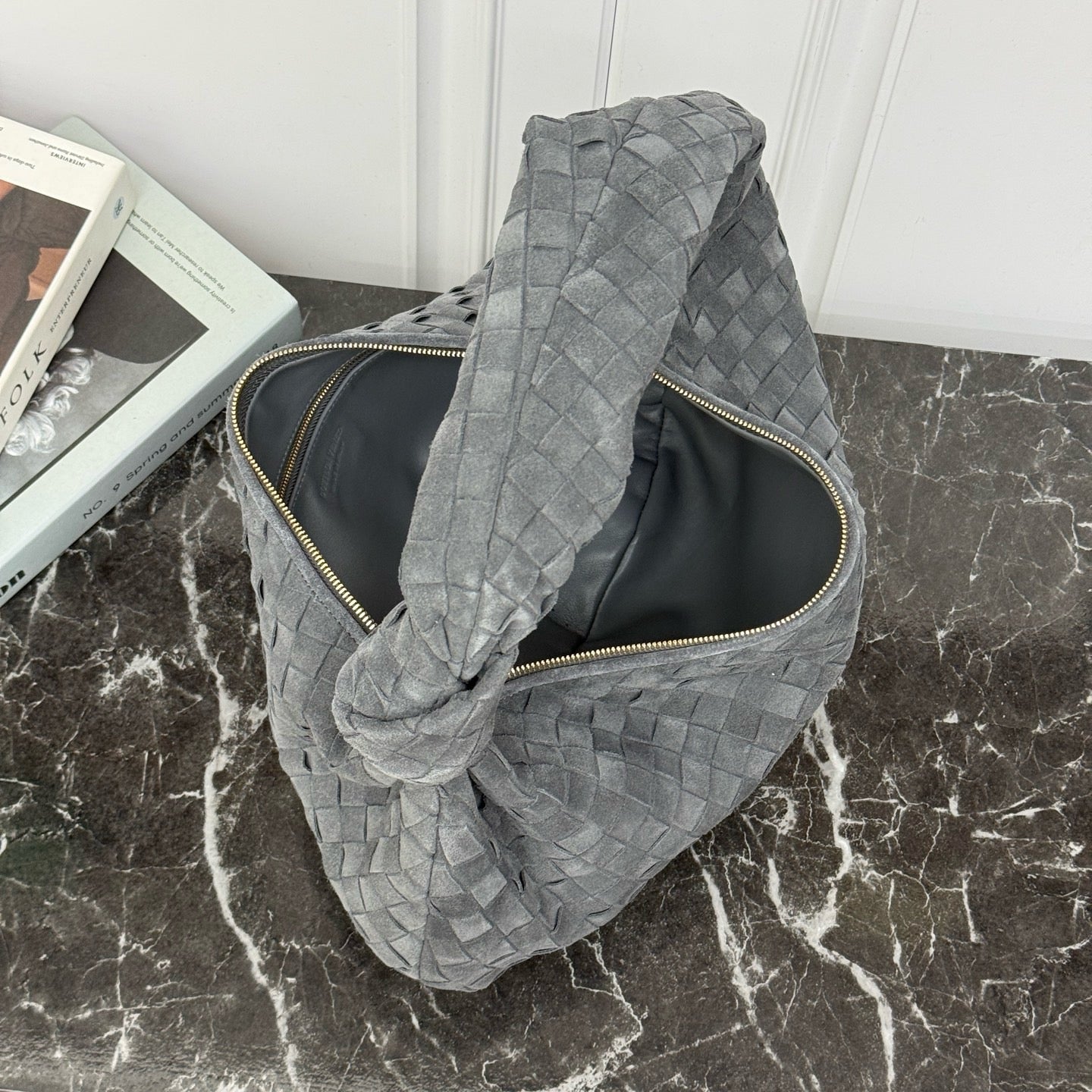 New Large Jodie Round Shoulder Bag #2287 Gray Suede