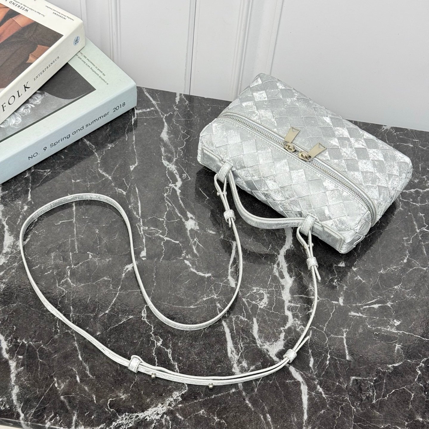 Vanity Crossbody Bag #2280 Silver Suede