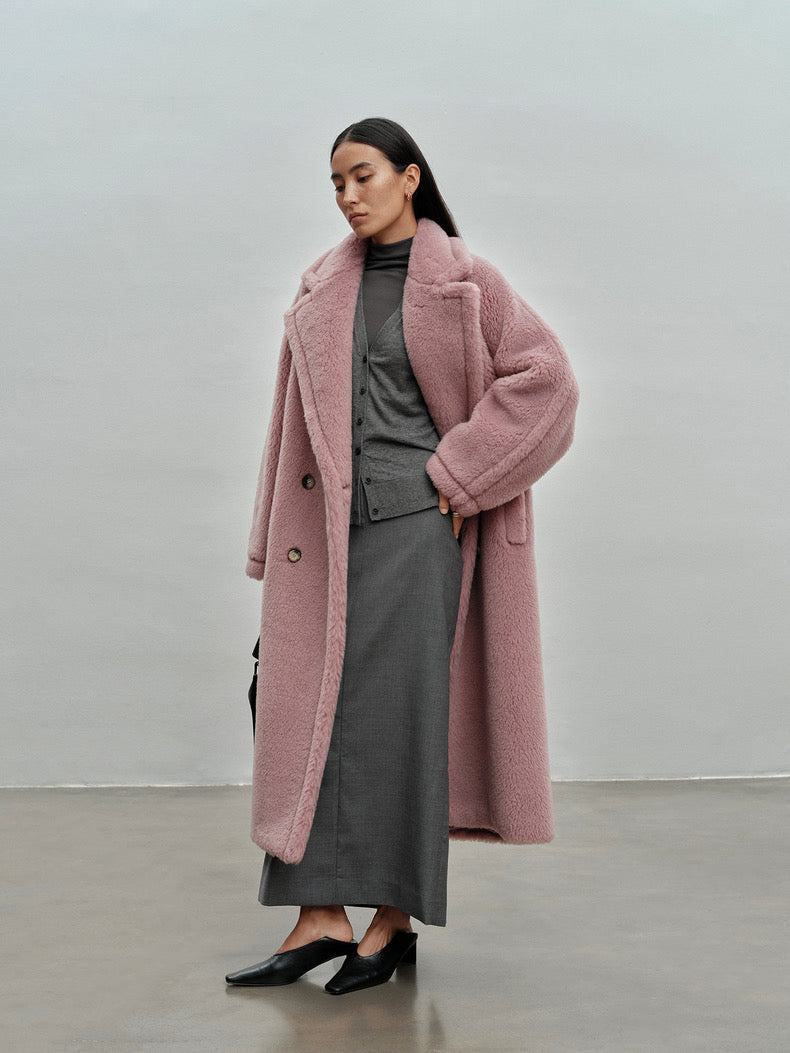 Extended Length Teddy Coat Loose fit Oversized Coat Foggy Pink