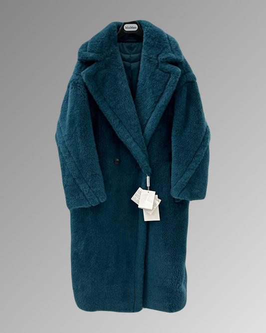 Wool Shearling Teddy Long Coat Loose fit oversized coat Mallard Blue