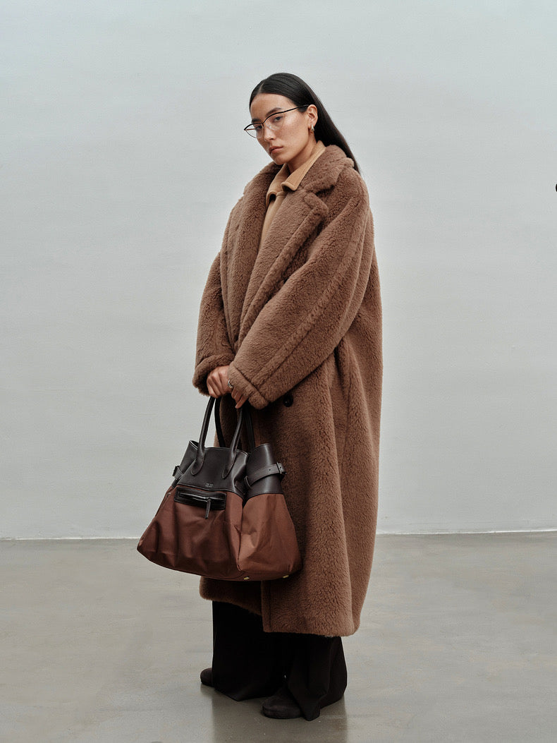 Extended Length Teddy Coat Loose fit Oversized Coat Caramel