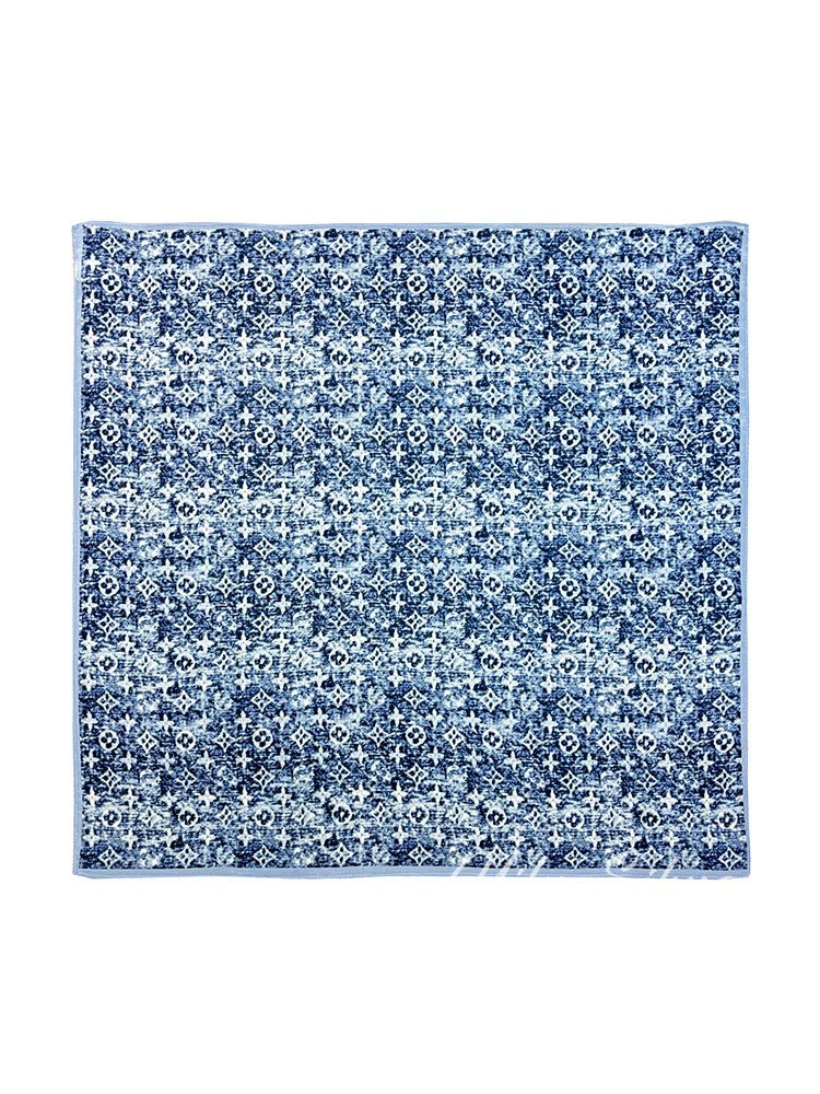 Pure-silk crêpe-de-Chine scarf 100 % mulberry silk 65cm Square Indigo Blue Monogram-Style Pattern