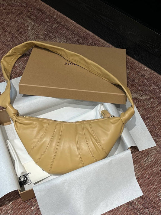 Genuine Full-Grain Sheepskin Croissant Bag Underarm Bag Crescent Shoulder Bag Sand