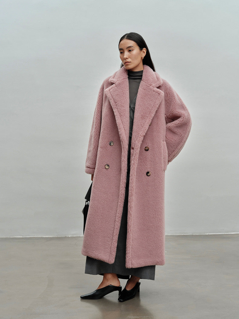 Extended Length Teddy Coat Loose fit Oversized Coat Foggy Pink