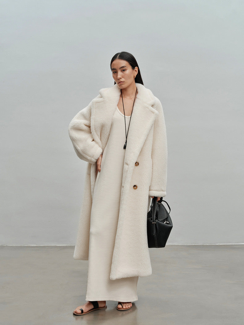 Extended Length Teddy Coat Loose fit Oversized Coat White