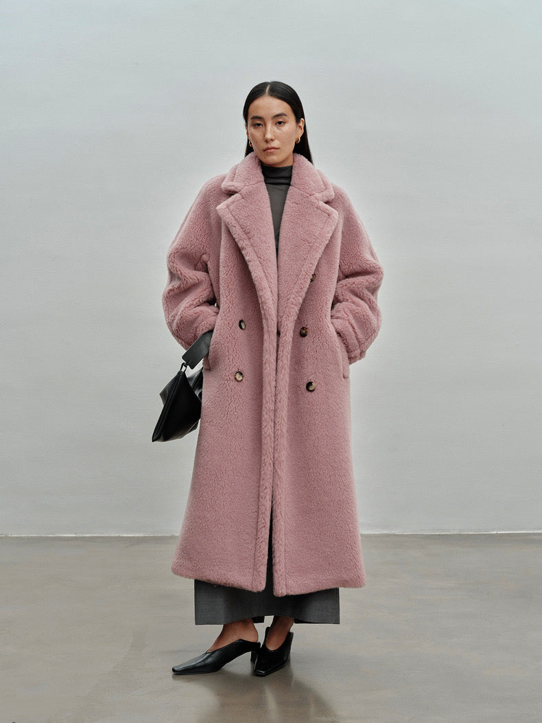 Extended Length Teddy Coat Loose fit Oversized Coat Foggy Pink