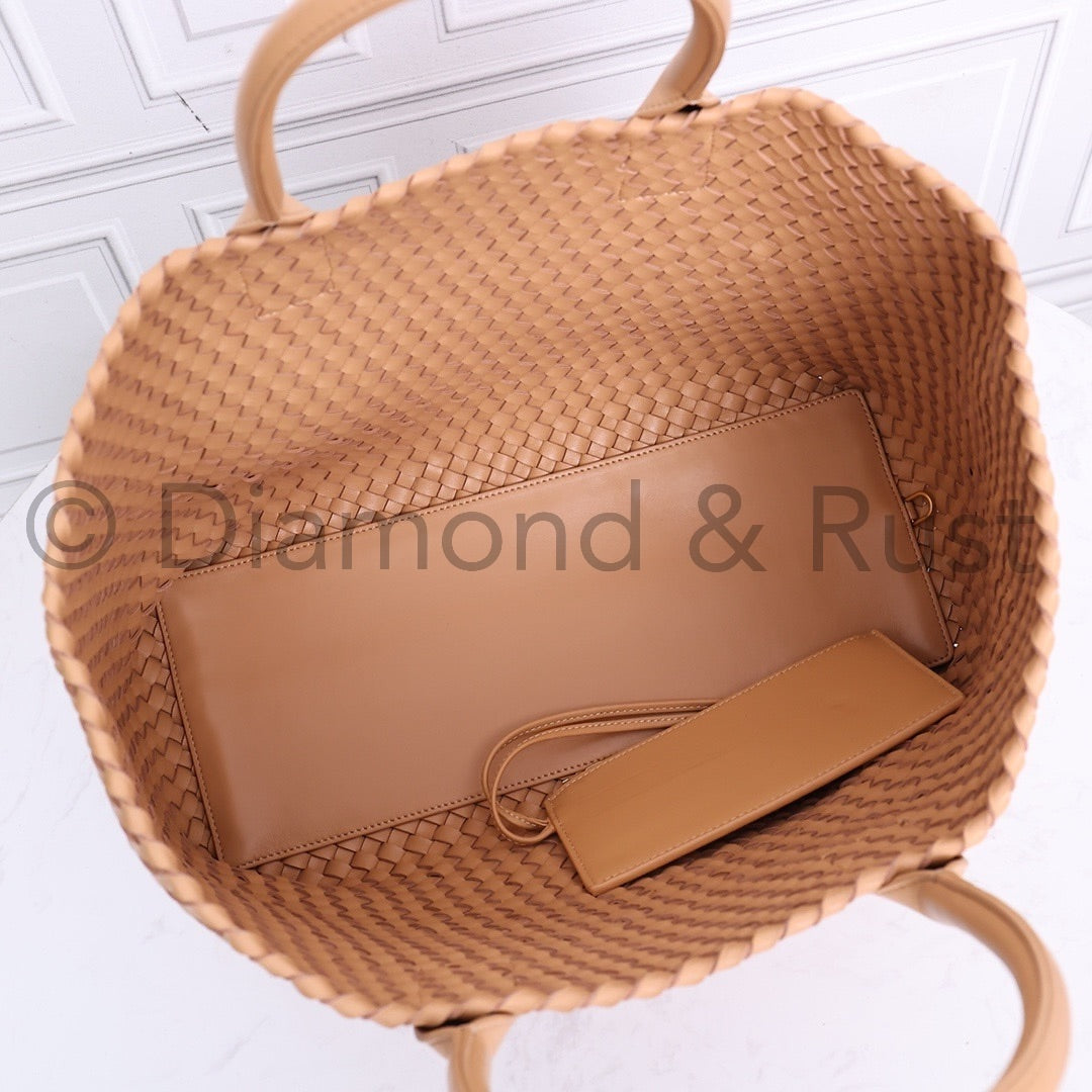 Intrecciato Large Basket Tote Bag #2234A Almond