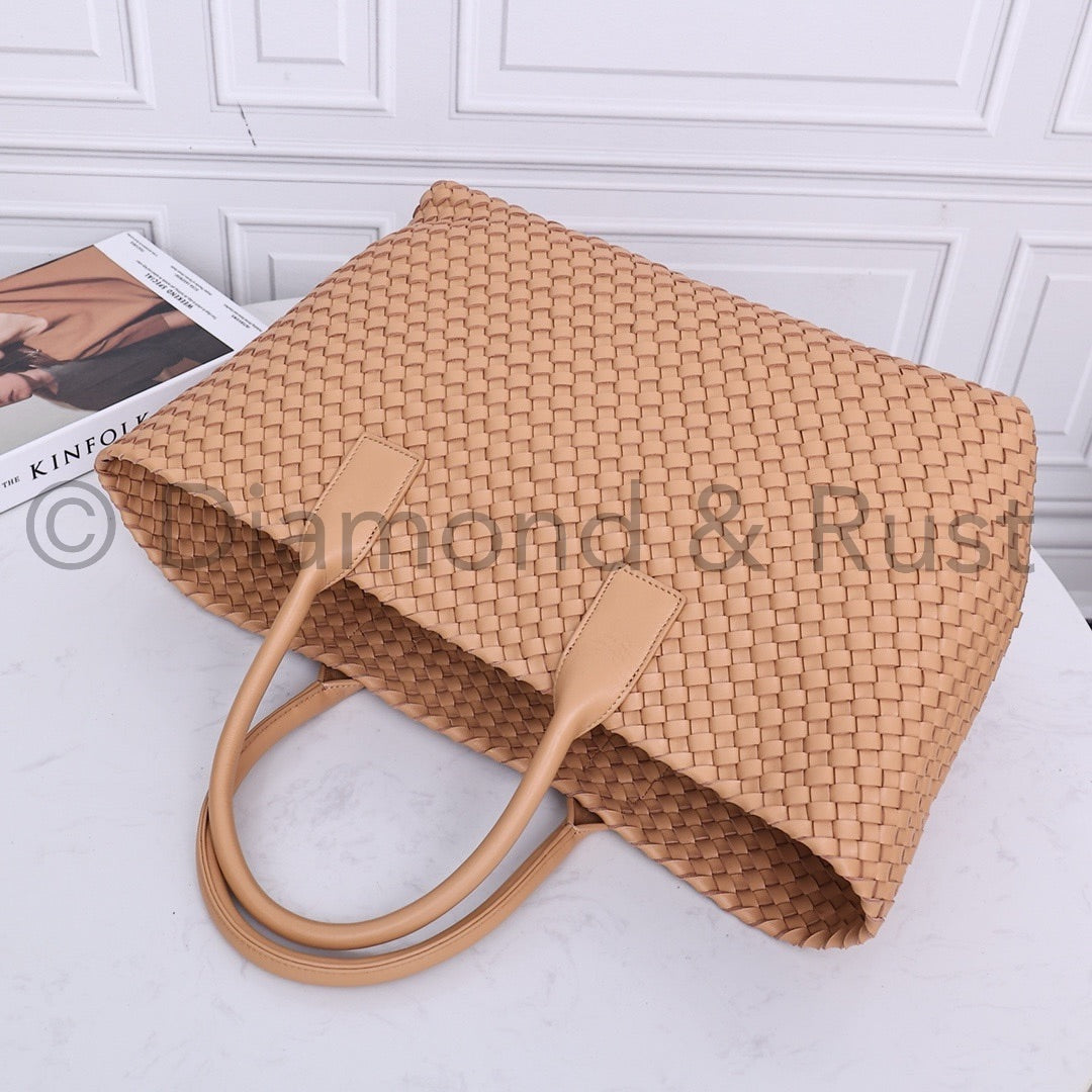 Intrecciato Large Basket Tote Bag #2234A Almond