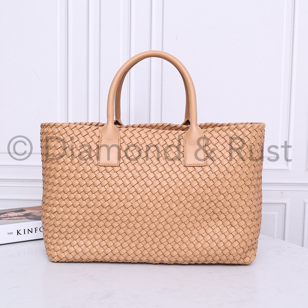 Intrecciato Large Basket Tote Bag #2234A Almond