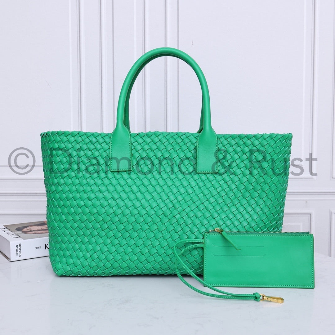 Intrecciato Large Basket Tote Bag #2234A Grass Green