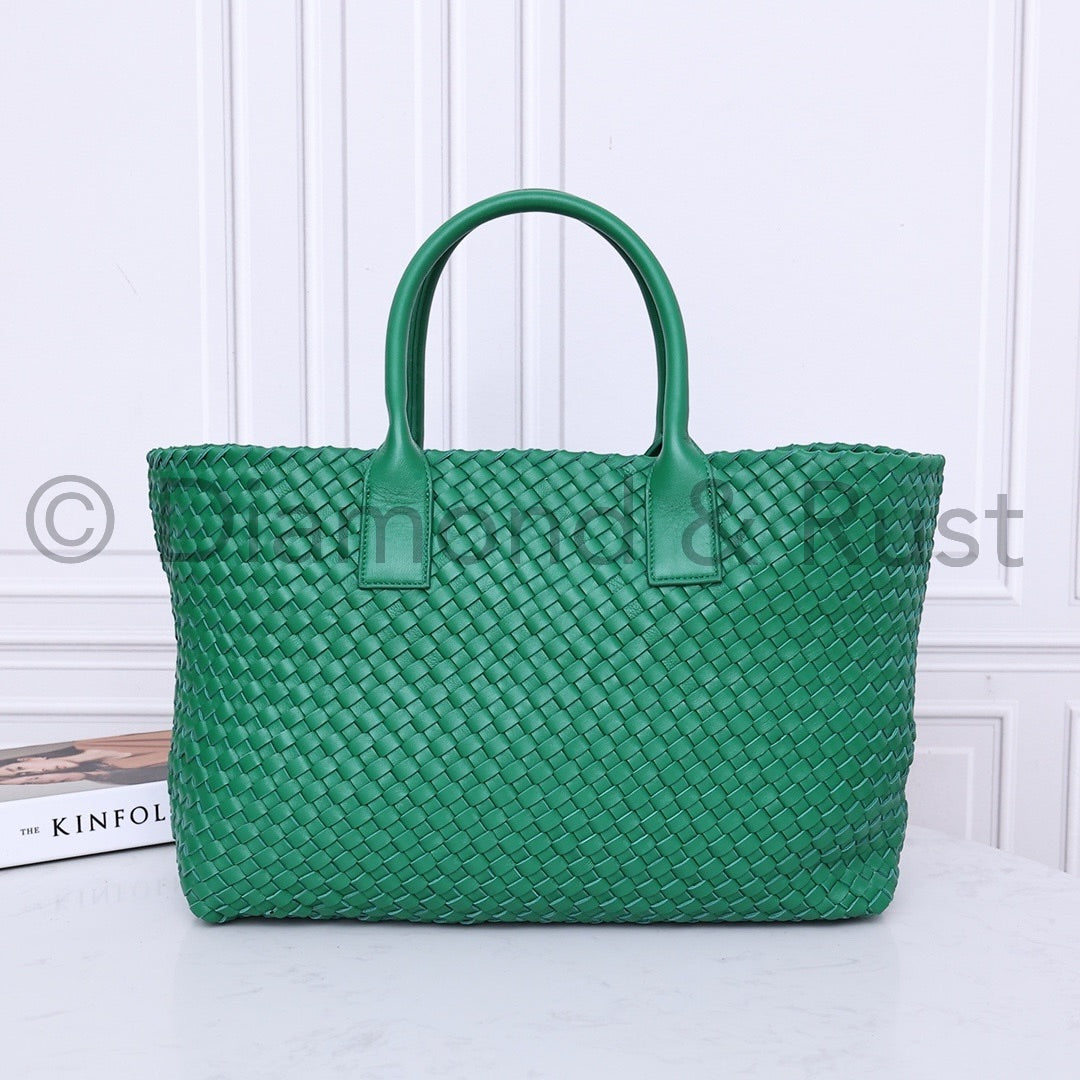 Intrecciato Large Basket Tote Bag #2234A Racing Green