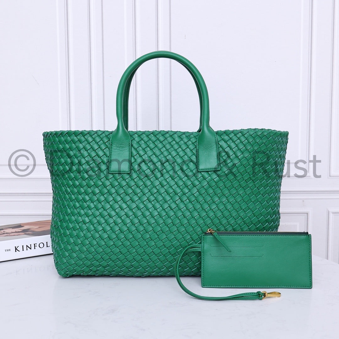 Intrecciato Large Basket Tote Bag #2234A Racing Green