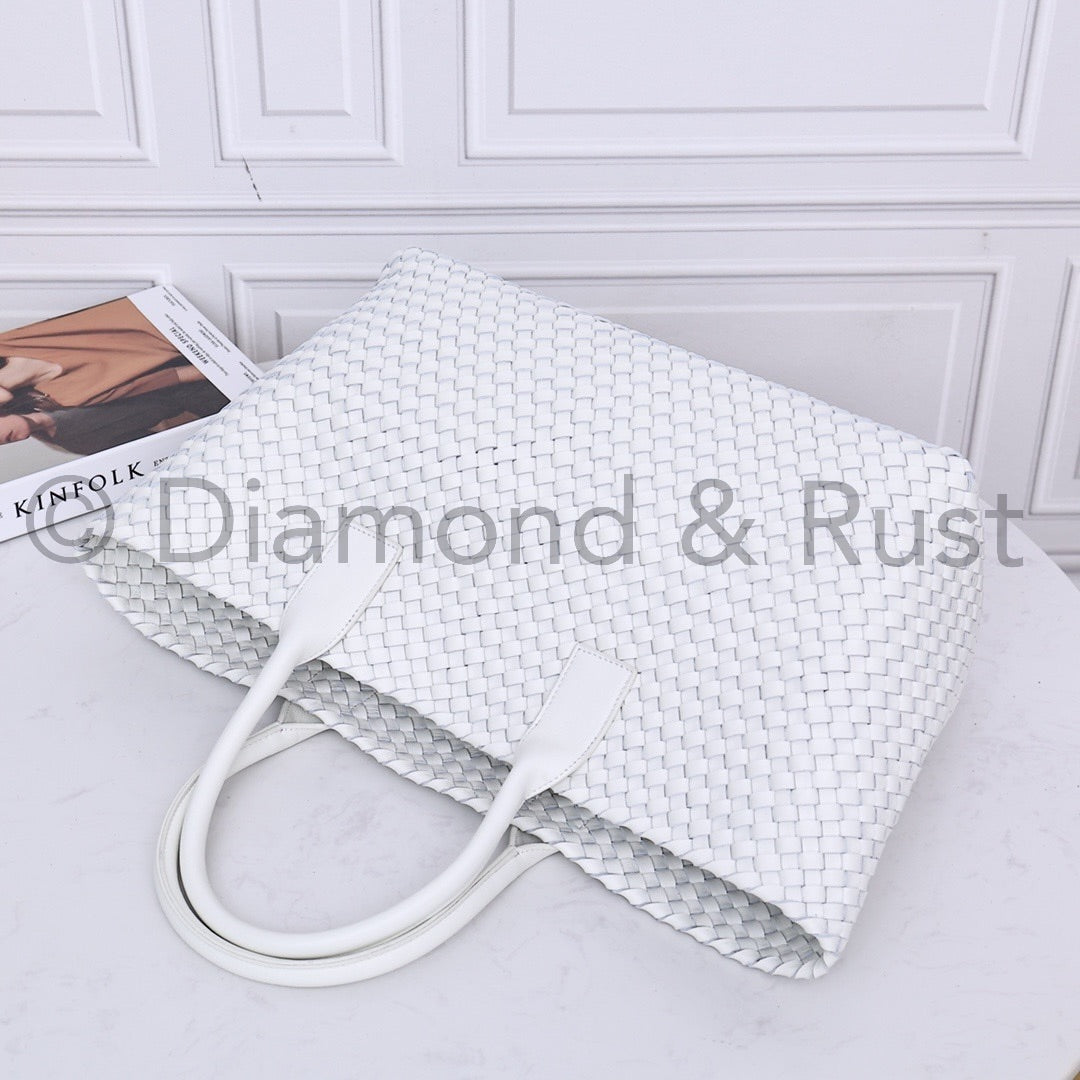 Intrecciato Large Basket Tote Bag #2234A White