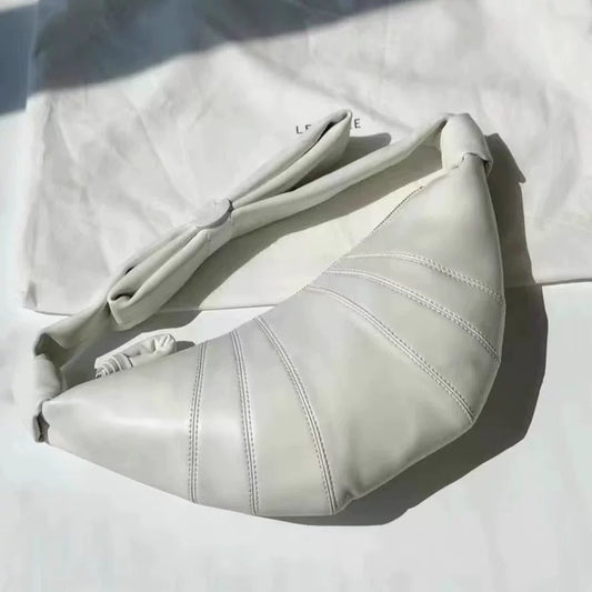 Genuine Full-Grain Sheepskin Croissant Bag Underarm Bag Crescent Shoulder Bag White