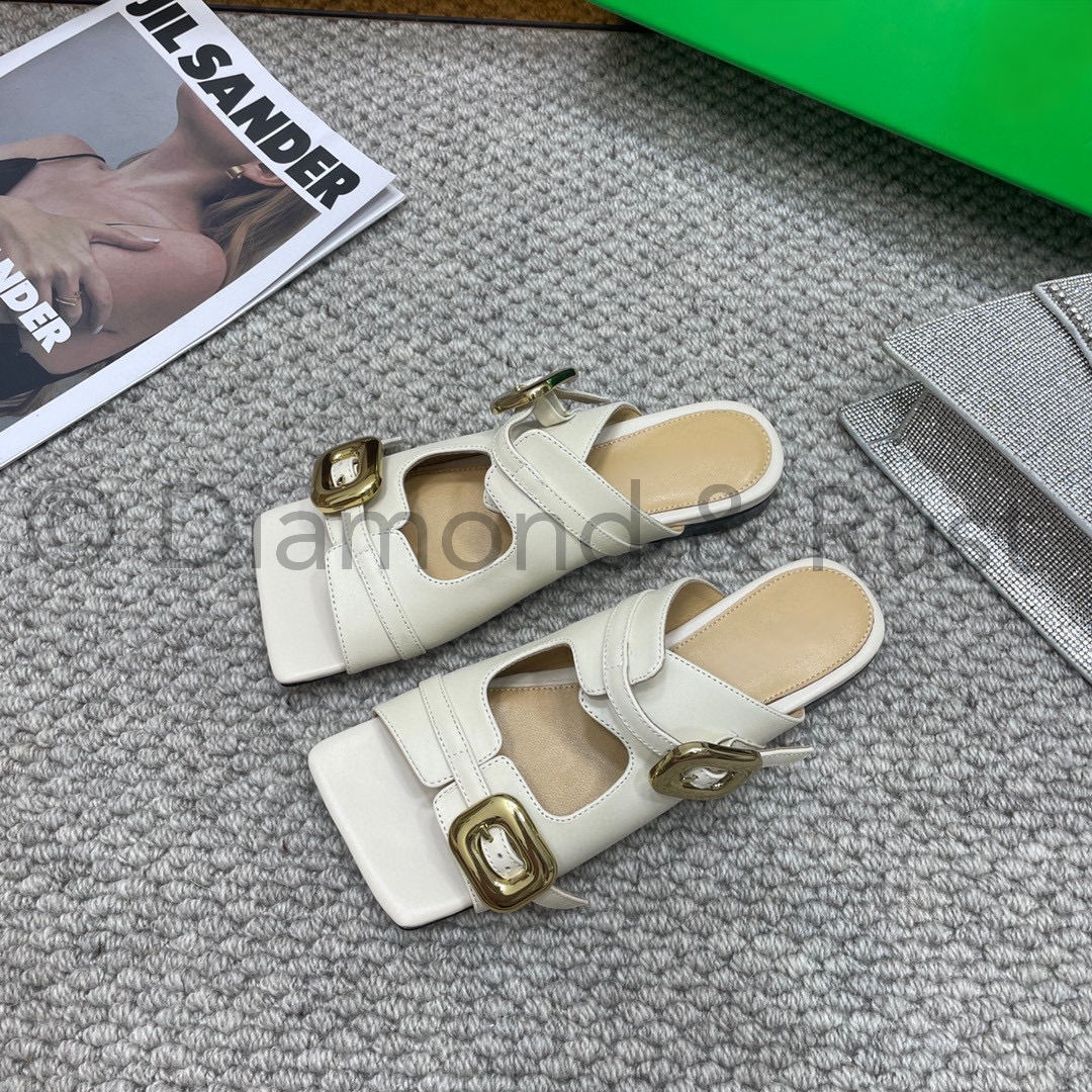 Square Toe Stretch Buckle Flat Sandal Shoes