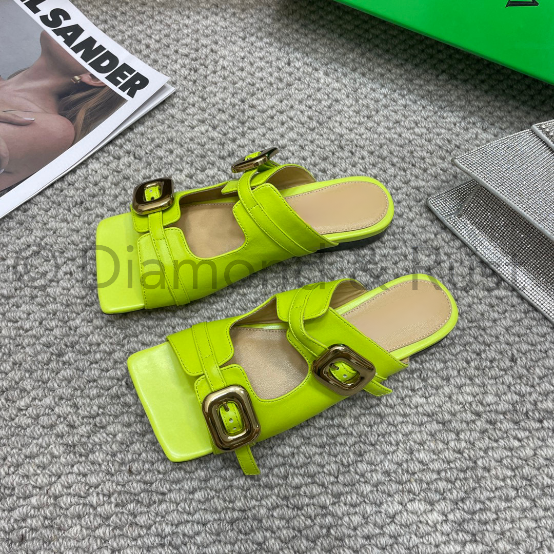 Square Toe Stretch Buckle Flat Sandal Shoes