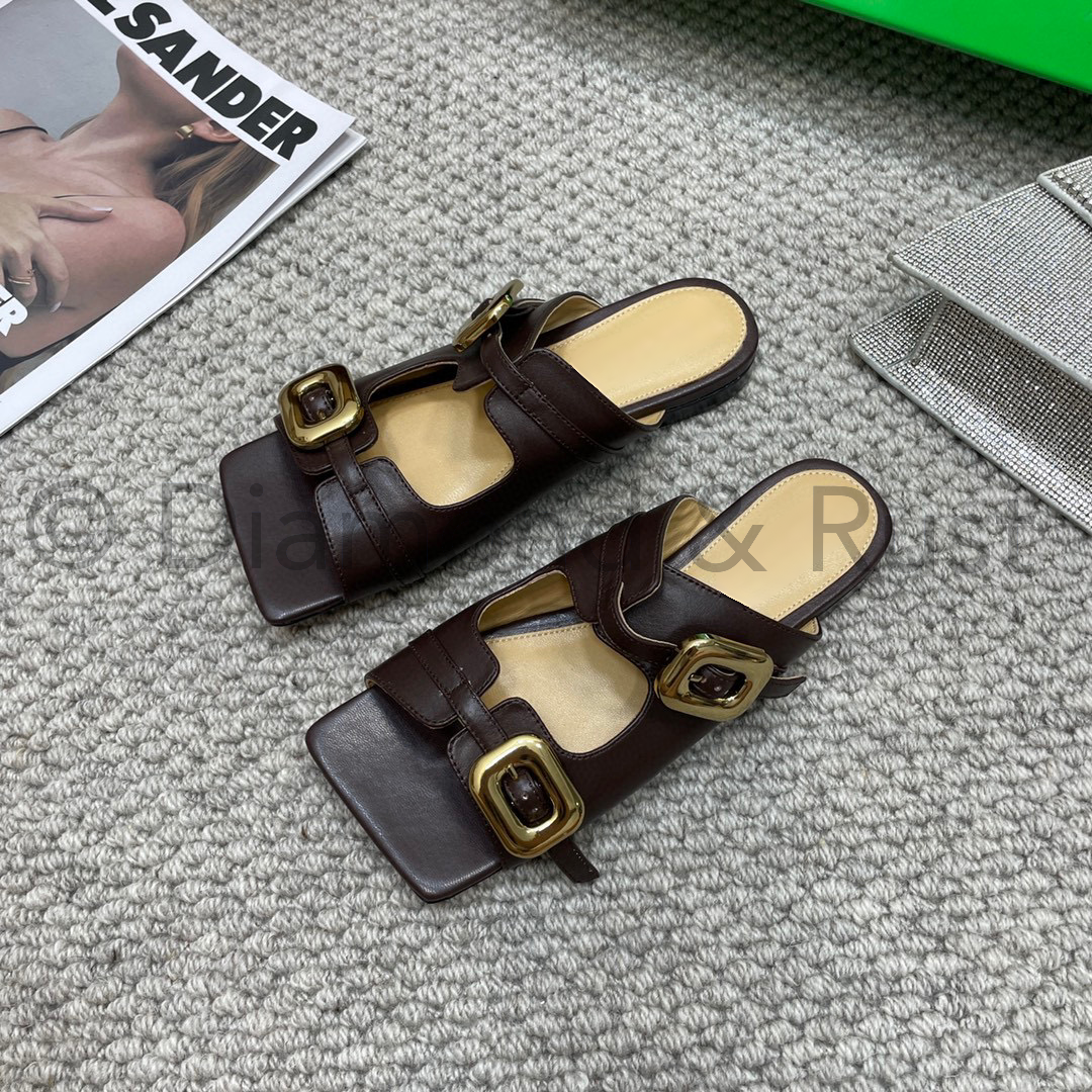 Square Toe Stretch Buckle Flat Sandal Shoes