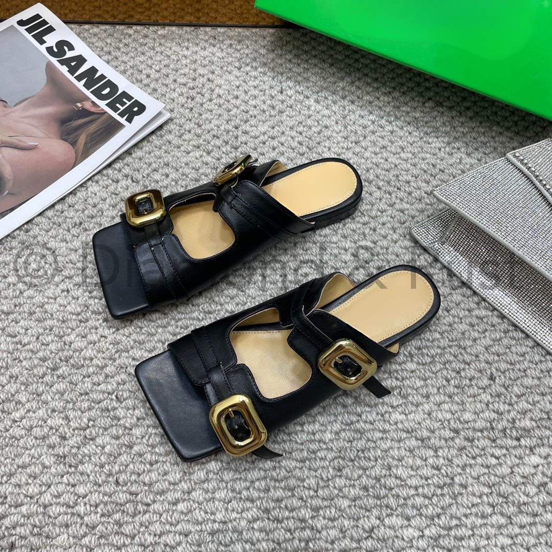 Square Toe Stretch Buckle Flat Sandal Shoes