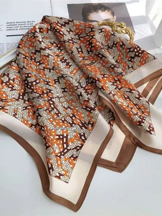 Pure-silk crêpe-de-Chine scarf 100 % mulberry silk 70cm Square Monogram-Style Pattern