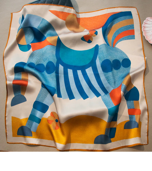 Pure-silk crêpe-de-Chine scarf 100 % mulberry silk 70cm Square Pony