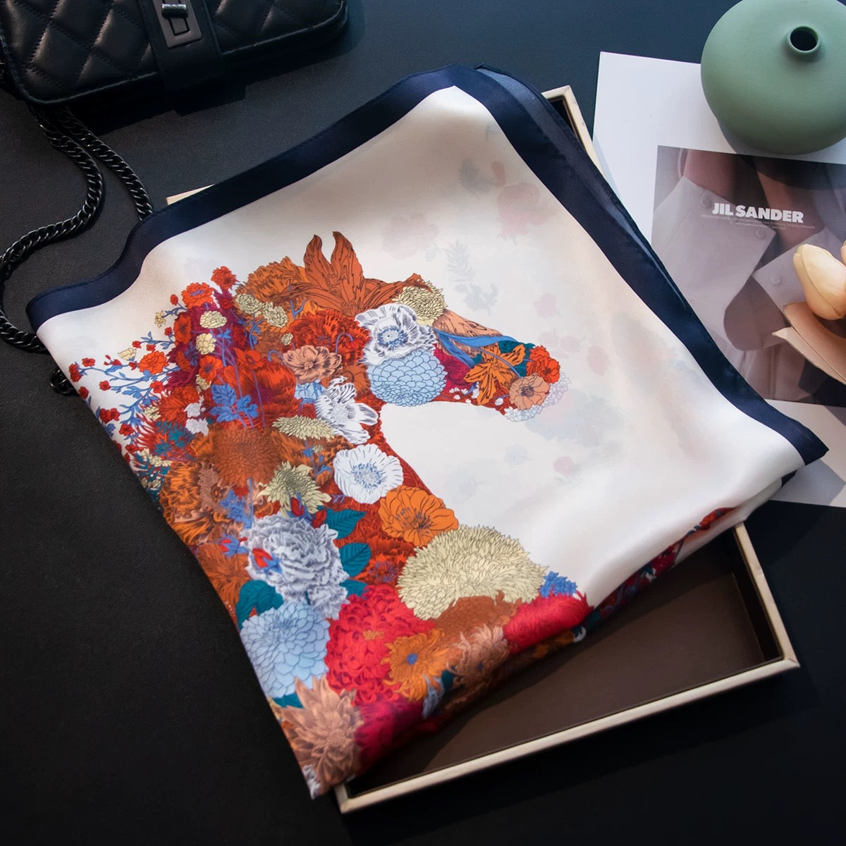 Pure Mulberry Silk Scarf – Lightweight 12 Momme Crepe, 70cm Square