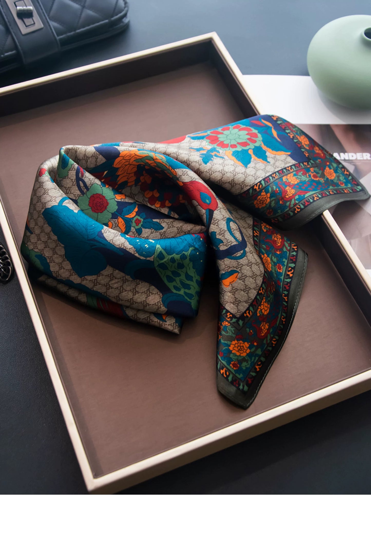 Pure Mulberry Silk Scarf – Lightweight 12 Momme Crepe, 70cm Square