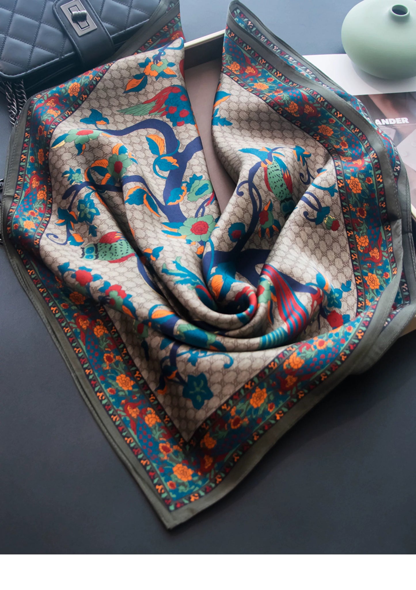 Pure Mulberry Silk Scarf – Lightweight 12 Momme Crepe, 70cm Square