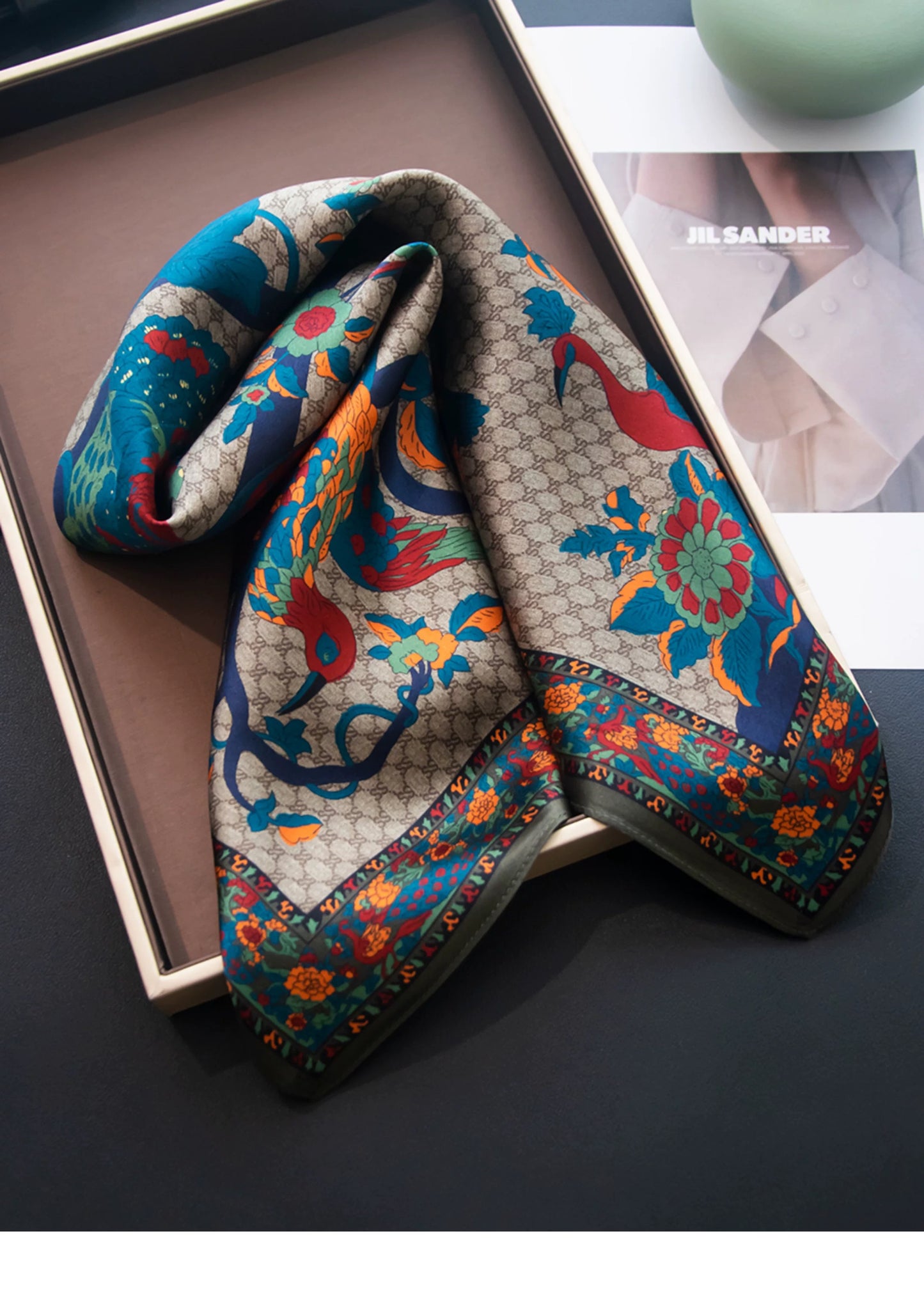 Pure Mulberry Silk Scarf – Lightweight 12 Momme Crepe, 70cm Square