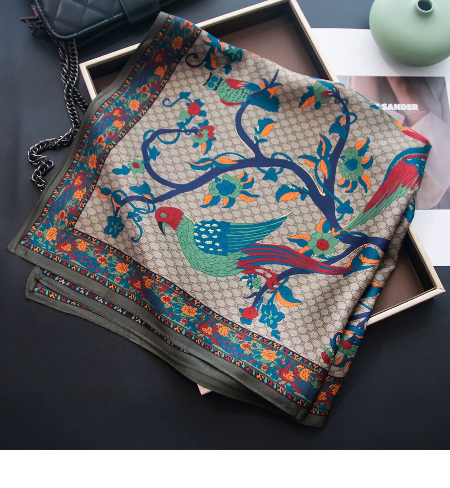 Pure Mulberry Silk Scarf – Lightweight 12 Momme Crepe, 70cm Square