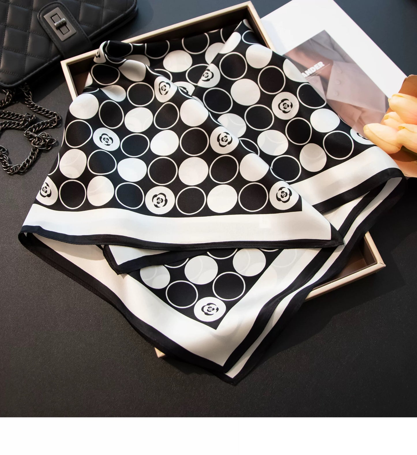 Pure Mulberry Silk Scarf – Lightweight 12 Momme Crepe, 70cm Square