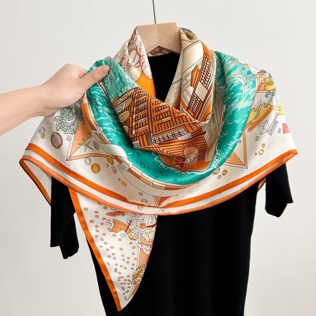 Pure Mulberry Silk Scarf – Lightweight 12 Momme Crepe, 90cm Square