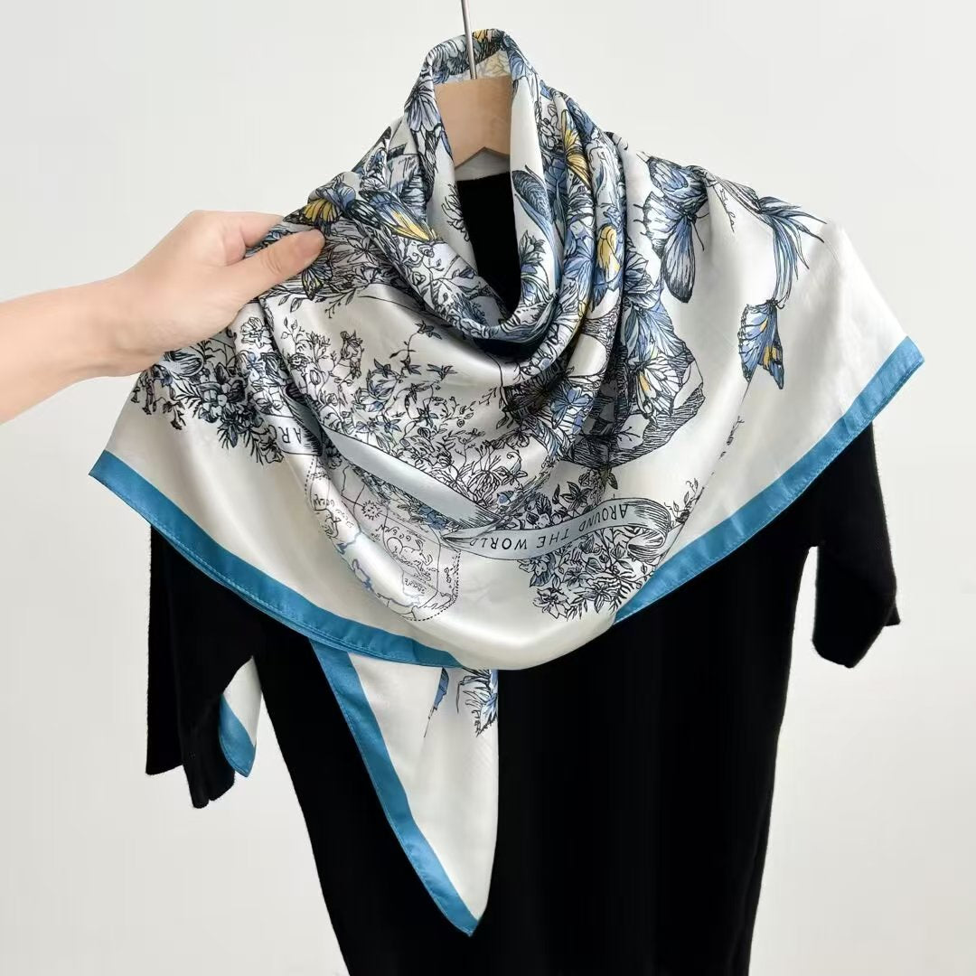 Pure Mulberry Silk Scarf – Lightweight 12 Momme Crepe, 90cm Square