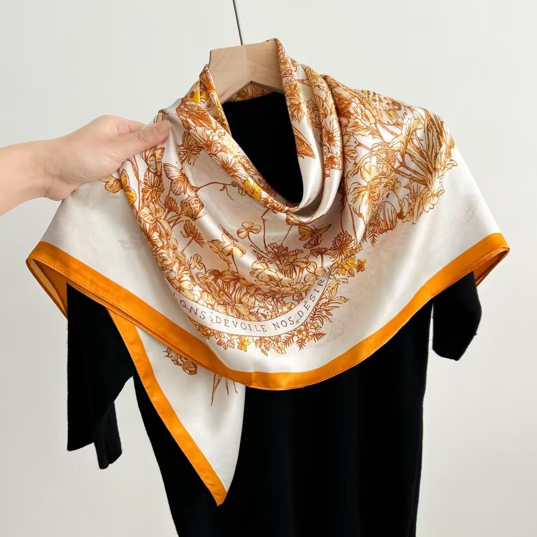 Pure Mulberry Silk Scarf – Lightweight 12 Momme Crepe, 90cm Square