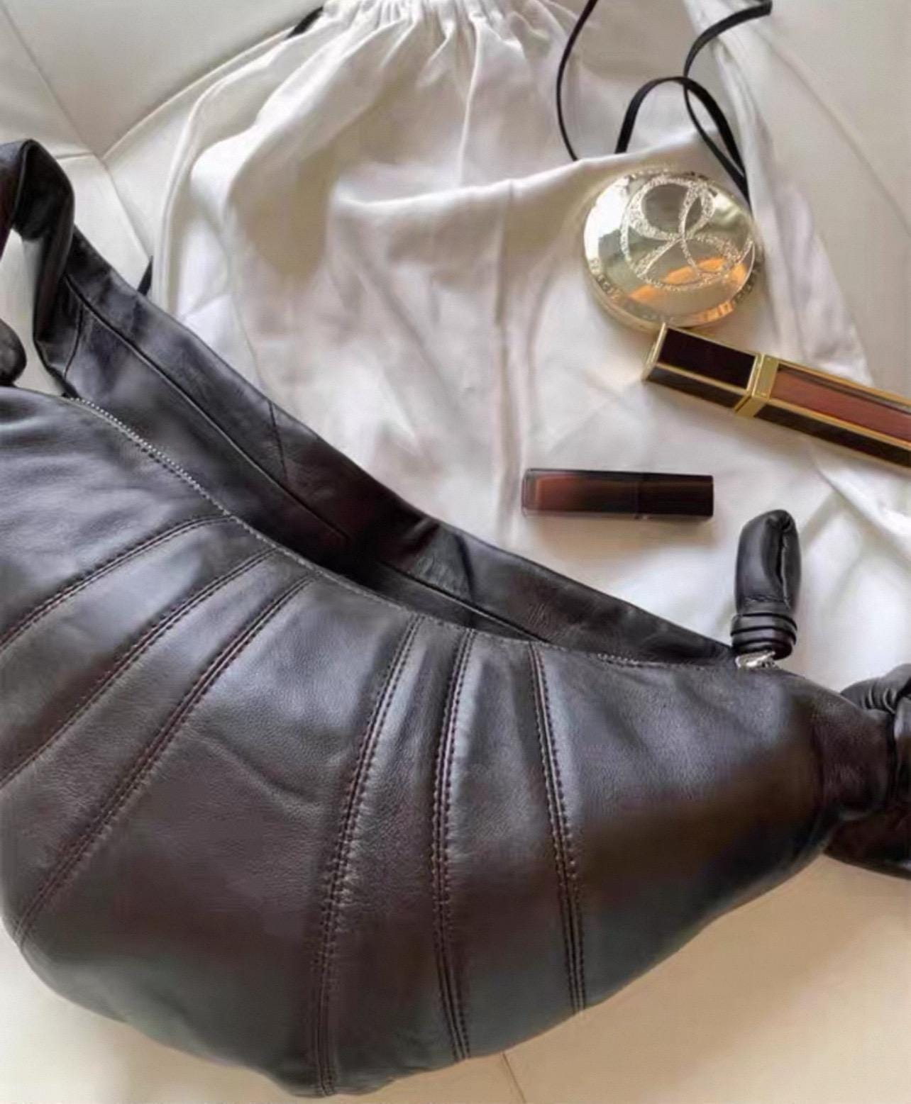 Genuine Full-Grain Sheepskin Croissant Crossbody Bag Handbag Small