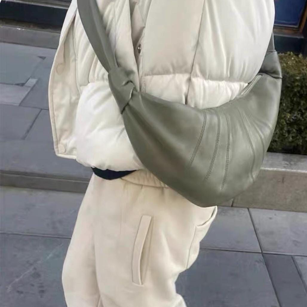 Genuine Full-Grain Sheepskin Croissant Crossbody Bag Handbag Small