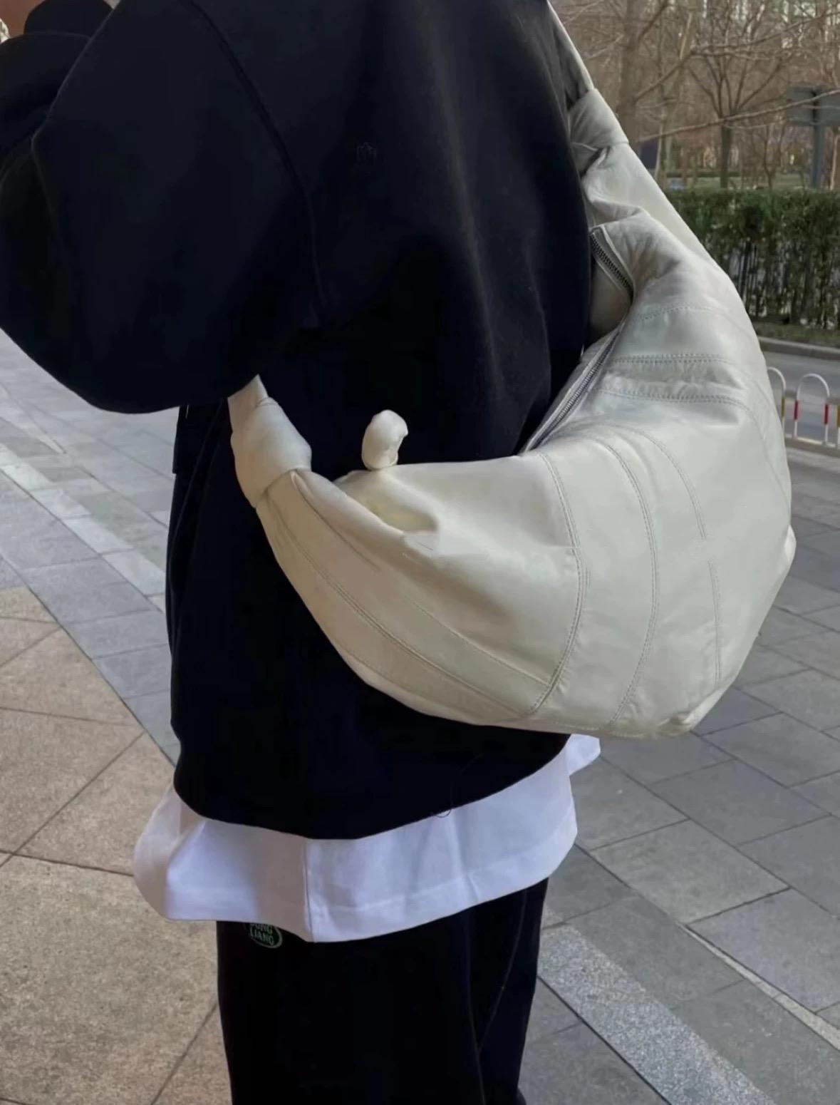 Genuine Full-Grain Sheepskin Croissant Crossbody Bag Handbag Large