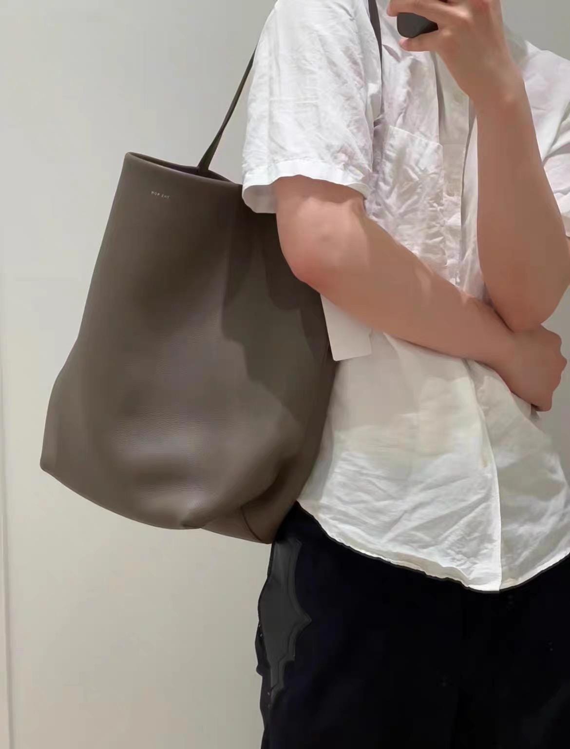Genuine TOGO Leather Bucket Bag Taupe