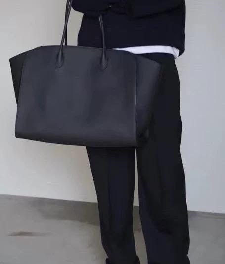 Genuine Leather Tote Bag Marlo 17 – Black Smooth Napa Leather