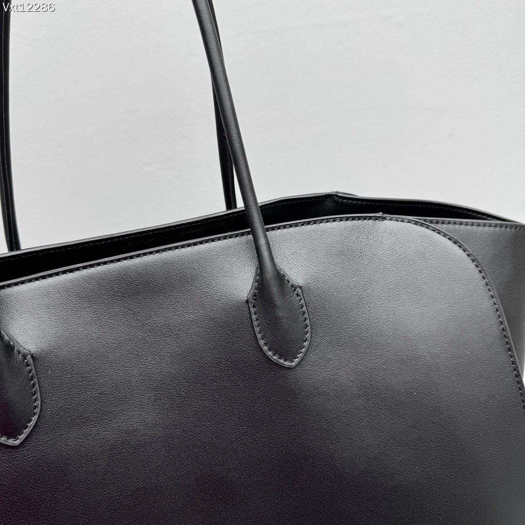 Genuine Leather Tote Bag Marlo 17 – Black Smooth Napa Leather