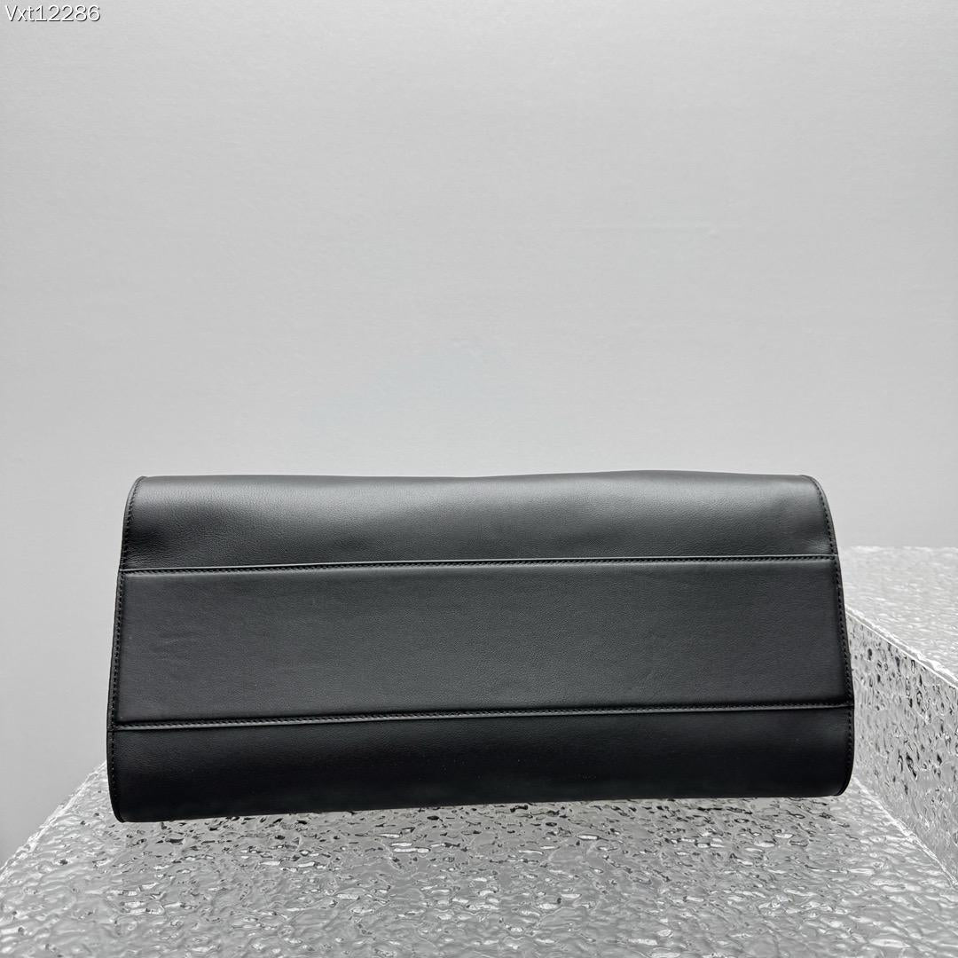 Genuine Leather Tote Bag Marlo 17 – Black Smooth Napa Leather