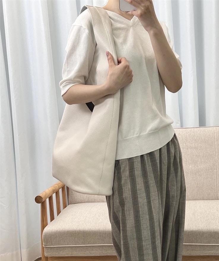 Genuine Leather Bag Shoulder Tote Bag White